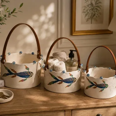 Decorative objects - Hand-Painted Ceramic Basket – Dream Sea Collection - DASTHAA