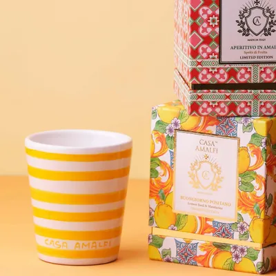 Fragrance for women & men - BUONGIORNO POSITANO Hand Painted Soy Candle - Lemon Basil & Mandarin 200g - CASA AMALFI