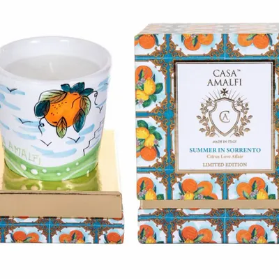 Fragrance for women & men - SUMMER IN SORRENTO Hand Painted Casetta Soy Candle - Bergamot & Orange Blossom 200g - CASA AMALFI