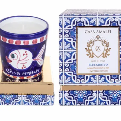 Fragrance for women & men - BLUE GROTTO Hand Painted Pesciolino Soy Candle - Aqua Marine & Sea Salt 200g - CASA AMALFI