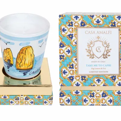 Parfums pour soi et eaux de toilette - TAKE ME TO CAPRI Bougie en Cire de Soja Faraglioni Peinte à la Main - Feuilles de Figuier & Lierre 200g - CASA AMALFI