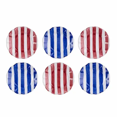 Fragrance for women & men - RED & BLUE STRIPED DINNER PLATES - Set of 6 - CASA AMALFI