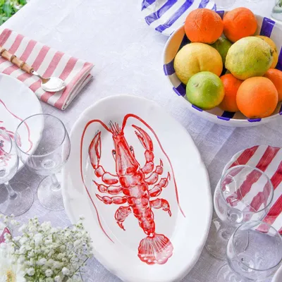 Fragrance for women & men - RED & BLUE STRIPED DINNER PLATES - Set of 6 - CASA AMALFI