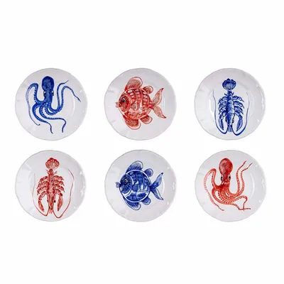 Fragrance for women & men - RED & BLUE FISH DINNER PLATES - Set of 6 - CASA AMALFI