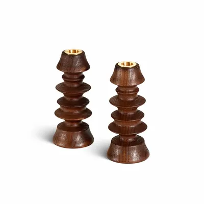 Objets de décoration - PAGODE Wooden Candle Holders - Walnut - MAISON PECHAVY