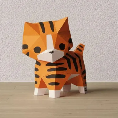 Children's decorative items - Papercraft 3D DIY Kits - Red Paper Mini Cat - MOKI MOKI
