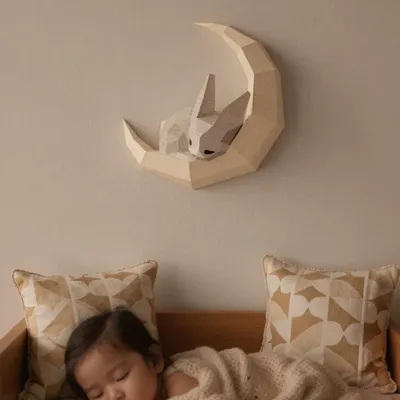 Children's decorative items - Rabbit and Moon Paper Wall Decor DIY Kits - MOKI MOKI