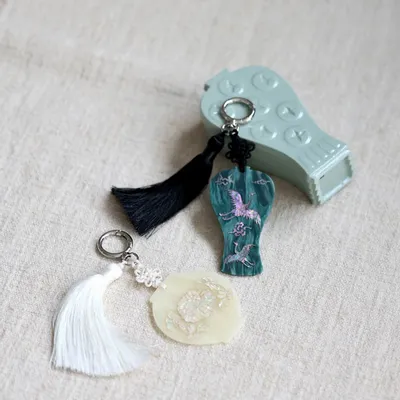 Bags and totes - keychains _ mother of pearl_ celadon vase / moon jar - HONGD.MADE