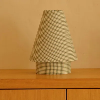 Objets de décoration - Lampe SIMONE - Vichy vert d'eau et blanc - STUDIO AL OESTÉ