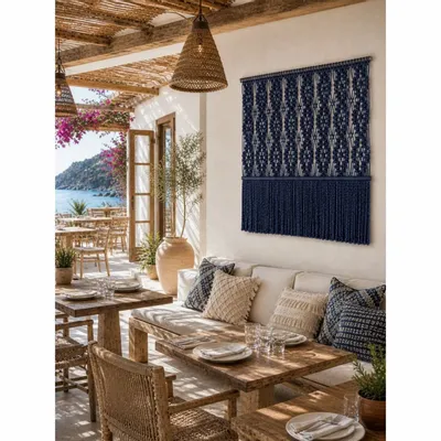 Tapestries - Navy Blue Macramé Wall Hanging – Handcrafted Textile Art - NŒULUXE