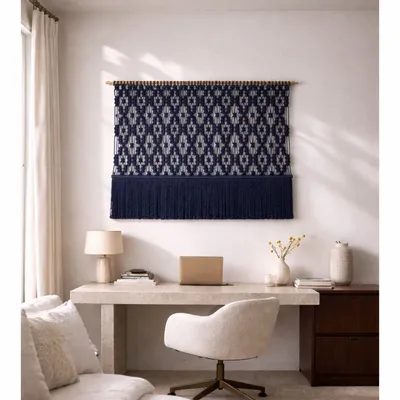 Tapestries - Navy Blue Macramé Wall Hanging – Handcrafted Textile Art - NŒULUXE