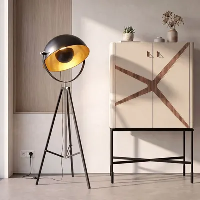 Floor lamps - Floor lamp in black steel and polished gold steel - ANGEL CERDÁ