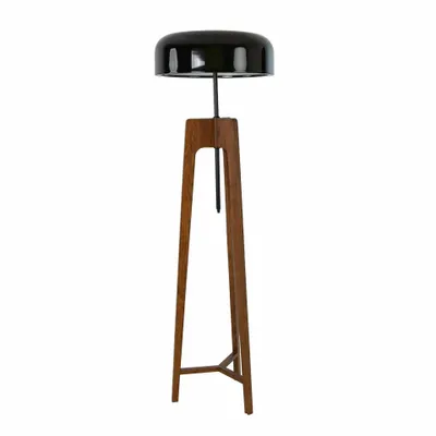 Floor lamps - Floor lamp in black and white aluminium and walnut-coloured pine wood - ANGEL CERDÁ