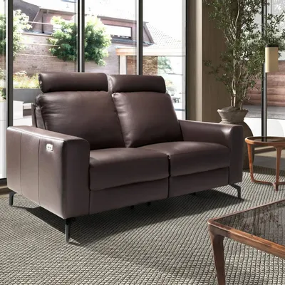 Sofas - 2-Seater Chocolate Brown Leather Recliner Sofa - ANGEL CERDÁ