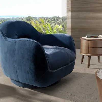 Armchairs - Dark blue velvet swivel armchair - ANGEL CERDÁ