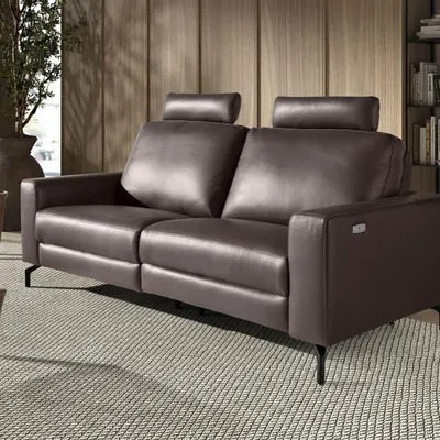 Sofas - 3-Seater Chocolate Brown Leather Recliner Sofa - ANGEL CERDÁ