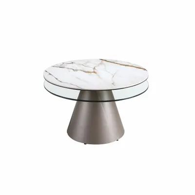 Coffee tables - Extendable round coffee table in tempered glass, porcelain marble and silver-grey steel - ANGEL CERDÁ