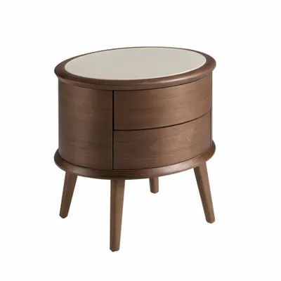 Tables de nuit - Table de chevet en noyer avec plateau en cuir couleur crème - ANGEL CERDÁ