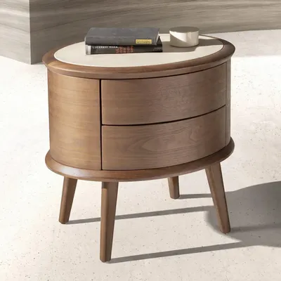 Night tables - Walnut bedside table with cream-coloured leather top - ANGEL CERDÁ