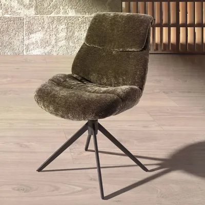 Chaises - Chaise pivotante en velours vert olive - ANGEL CERDÁ
