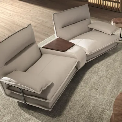 Sofas - 2-Seater Taupe Grey Leather Sofa - ANGEL CERDÁ