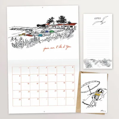 Papeterie - Kit papeterie : calendrier 2027 + bloc notes aimanté + cartes postale - TABLE À CARTES