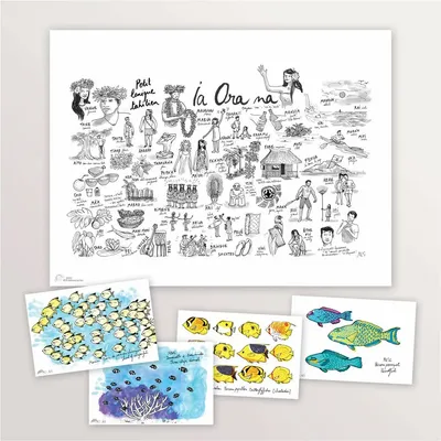 Affiches - Lexique Tahitien et cartes postales - TABLE À CARTES