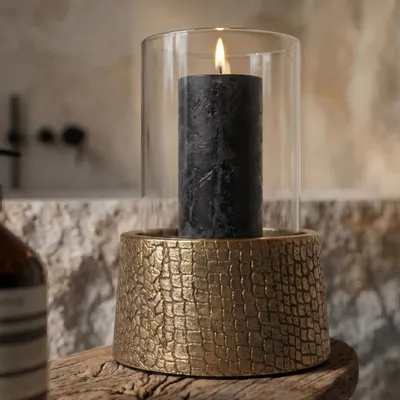 Candlesticks and candle holders - The Croco Candle Holder with Glass - Brass - M - BAZAR BIZAR LIVING