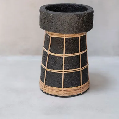 Bougeoirs et photophores  - Le Bougeoir Serene - Noir Naturel - L - BAZAR BIZAR LIVING
