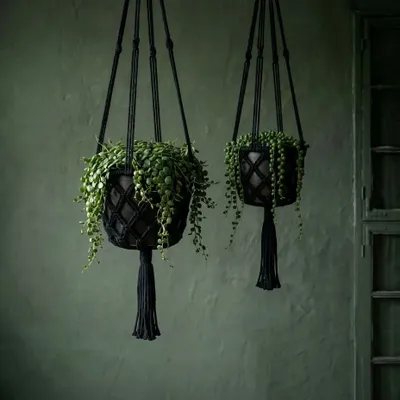 Decorative objects - The Macrame Plant Holder - Black - M - BAZAR BIZAR LIVING