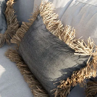 Cushions - The Cotton Bonita Cushion Cover - Natural Black - 30x50 - BAZAR BIZAR LIVING