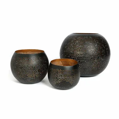 Bougeoirs et photophores  - La Boule Percée - Noir Or - L - BAZAR BIZAR LIVING