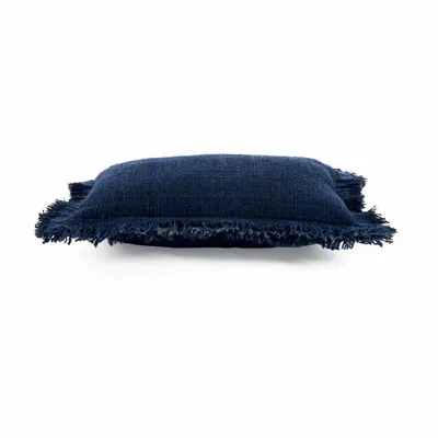 Coussins - La Housse De Coussin Azure Fringe - Bleu Indien - 30x50 - BAZAR BIZAR LIVING