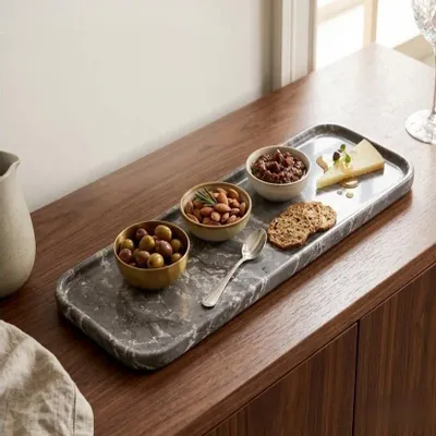 Objets de décoration - Plateau en marbre gris foncé 450X150MM - SAGIT
