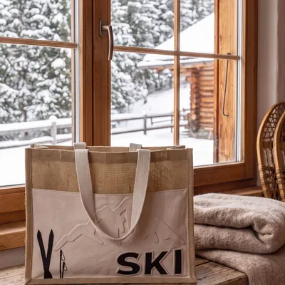 Sacs et cabas - Embossed mountain design jute bag\" SKI\ " - PURE & DESIGN