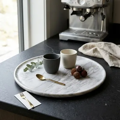 Plateaux - Plateau en marbre gris clair Ø350mm - SAGIT