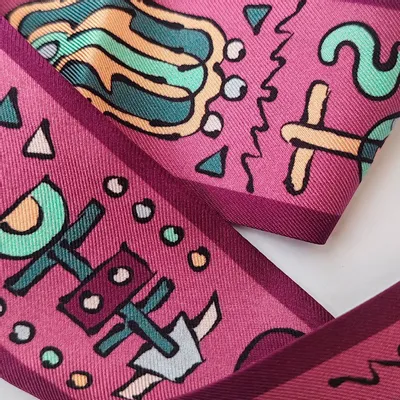 Scarves - Silk sash | The totem | pink and light blue - MON LIEN ATELIER