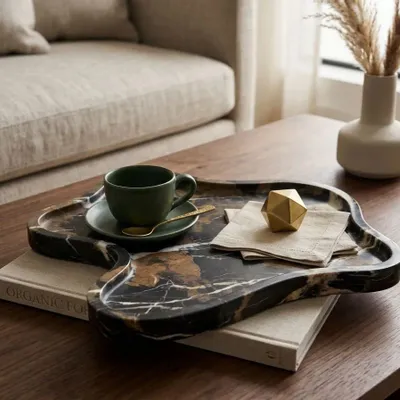 Objets de décoration - Plateau en marbre marron à la forme irrégulière - SAGIT
