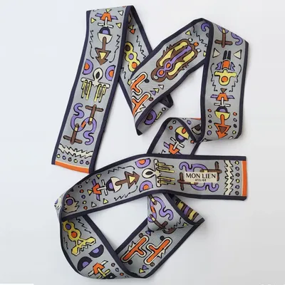 Scarves - Silk sash | The totem | gray and orange - MON LIEN ATELIER