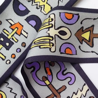 Scarves - Silk sash | The totem | gray and orange - MON LIEN ATELIER