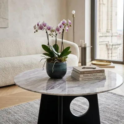 Tables basses - Table basse en marbre gris clair Ø 800 mm - SAGIT
