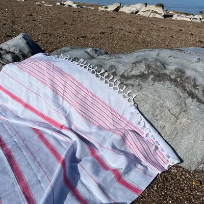 Other bath linens - hammam towel XL light blue-ruby red 220x160 cm - OTTOMANIA