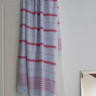 Other bath linens - hammam towel light blue-ruby red 170x100 cm - OTTOMANIA