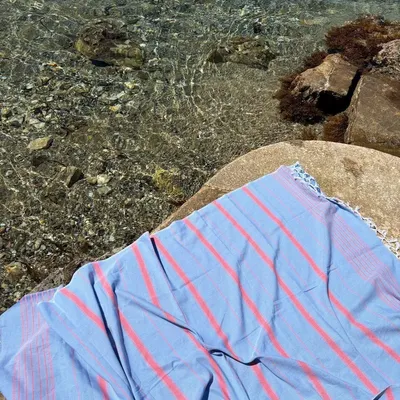 Other bath linens - hammam towel blue-coral red 170x100 cm - OTTOMANIA