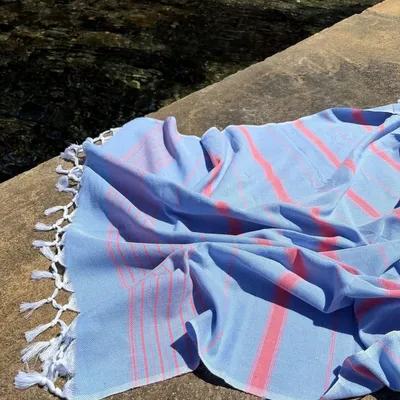 Other bath linens - hammam towel XL blue-coral red 220x160 cm - OTTOMANIA