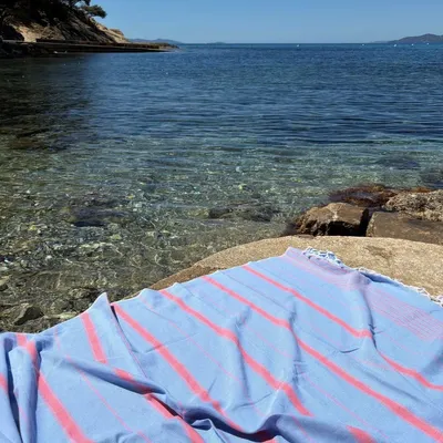 Other bath linens - hammam towel XL blue-coral red 220x160 cm - OTTOMANIA