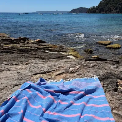 Autres linges de bain - fouta bleu méditerranéen-rose bonbon 170x100cm - OTTOMANIA