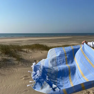 Autres linges de bain - fouta XL bleu/jaune moutarde 220x160cm - OTTOMANIA