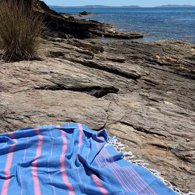 Other bath linens - hammam towel XL mediterranean blue-candy pink 220x160cm - OTTOMANIA
