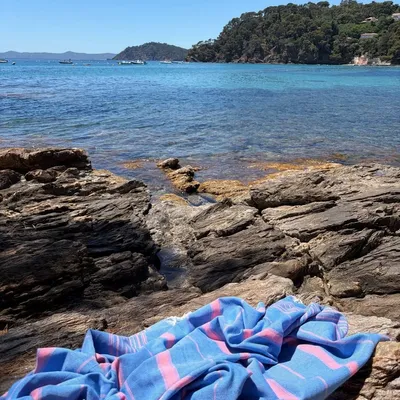 Other bath linens - hammam towel XL mediterranean blue-candy pink 220x160cm - OTTOMANIA